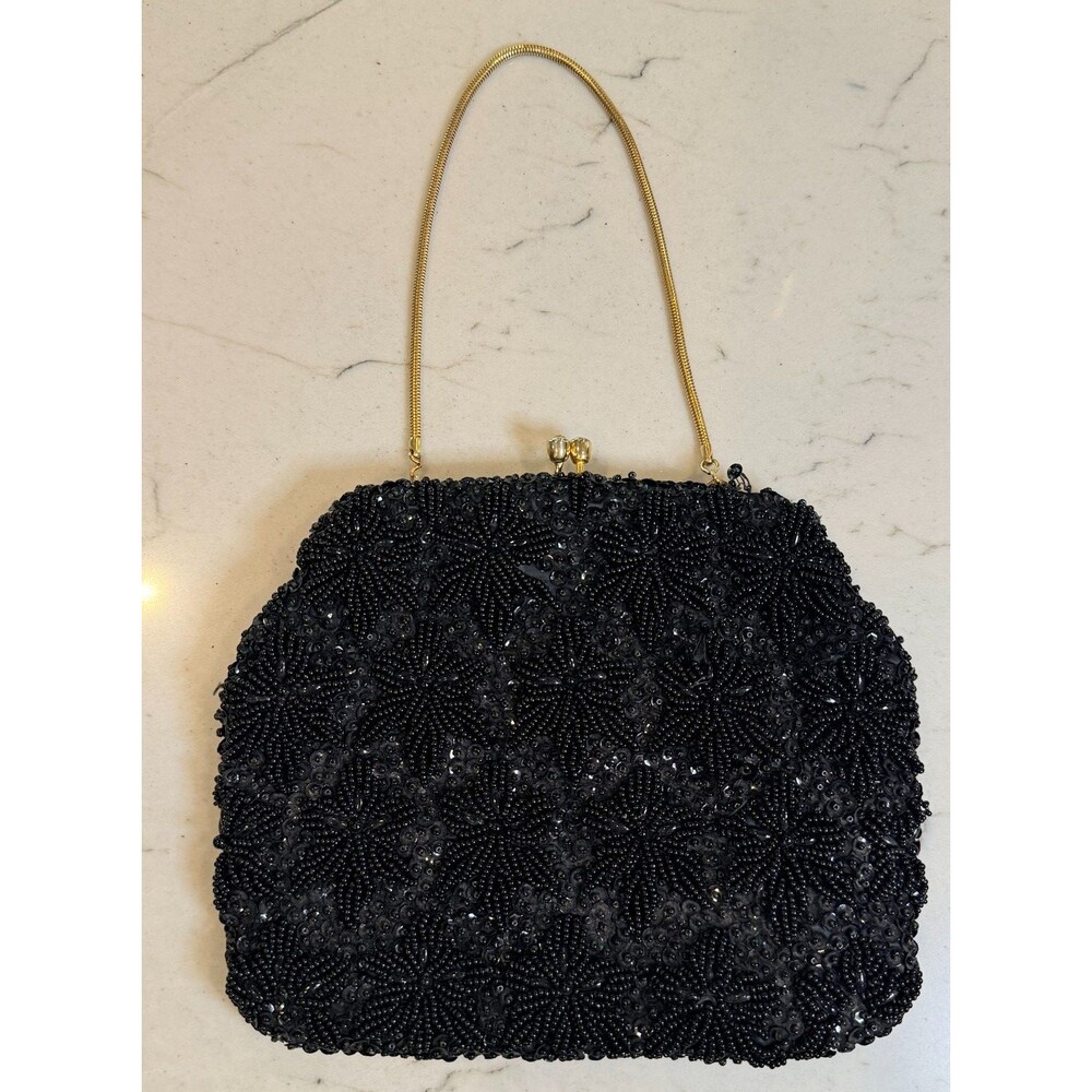 Richere Bag by Walborg Vintage 60's Black Evening Purse Hand Beaded Hong Kong